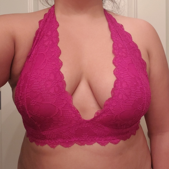 Bright Pink Lace Halter Bralette - Picture 2 of 6